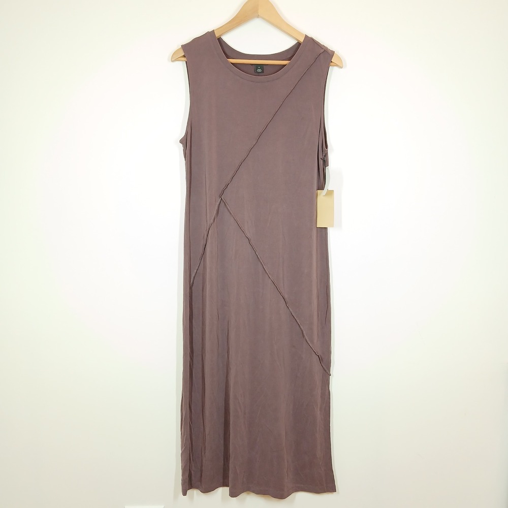 Halogen Midi Dress Women Medium Mauve Fudge Jersey Exposed Seam Sleeveless